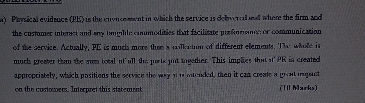 Physical evidence (PE) is the environment in