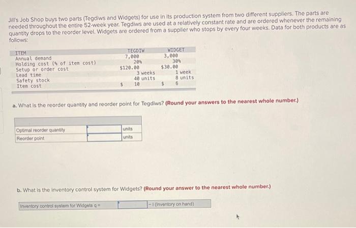 Jill's Job Shop buys two parts (Tegdiws and