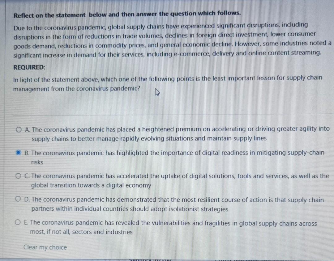 Reflect on the statement below and then answer