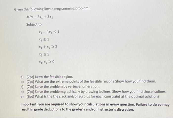 Given the following linear programming problem: