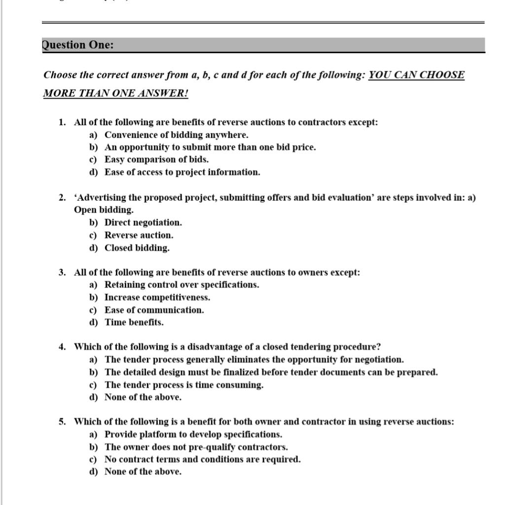 Question One: Choose the correct answer from a,