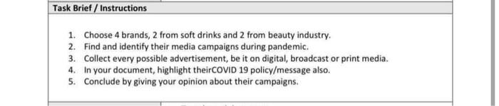 Task Brief / Instructions 1. Choose 4 brands, 2