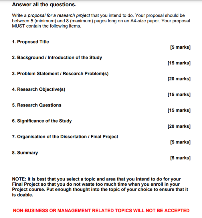 Answer all the questions. Write a proposal for a