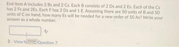 End Item A includes 2Bs and 2Cs. Each B consists
