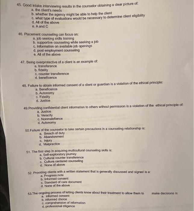 PLEASE ANSWER EACH MULTIPLE CHOICE QUESTION #45,