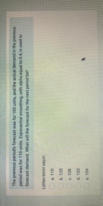 The previous period's forecast was for 100 units,