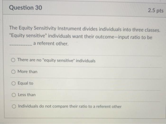 Question 30 2.5 pts The Equity Sensitivity