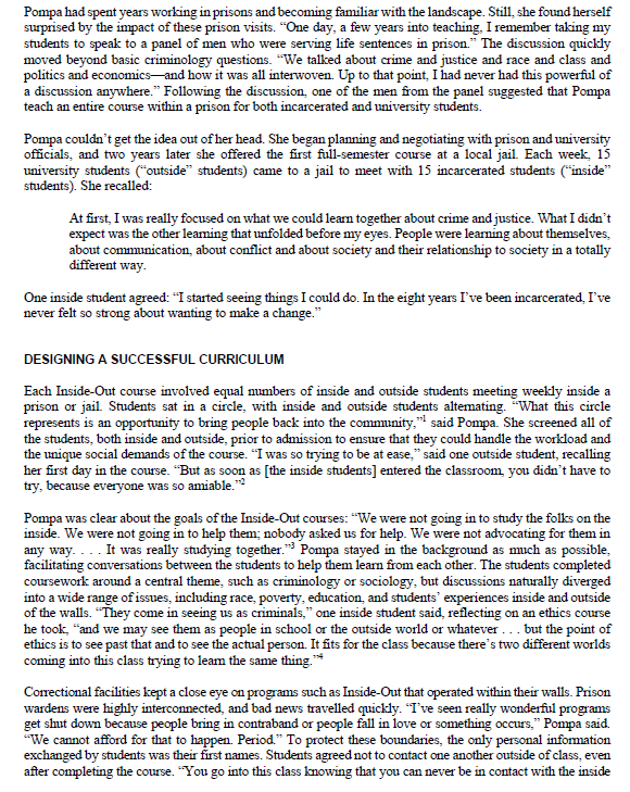 Case study of the "Inside-out" Prison Exchange