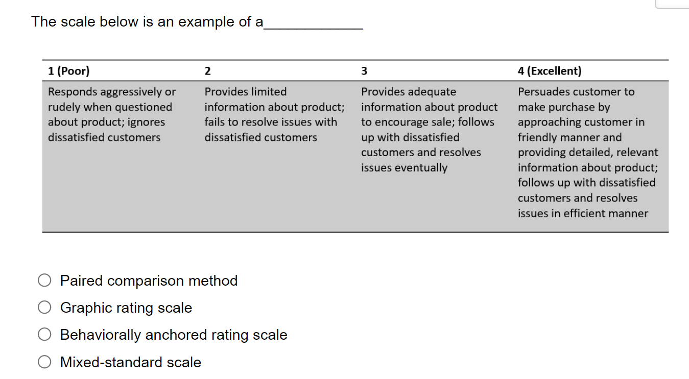 The scale below is an example of a Paired