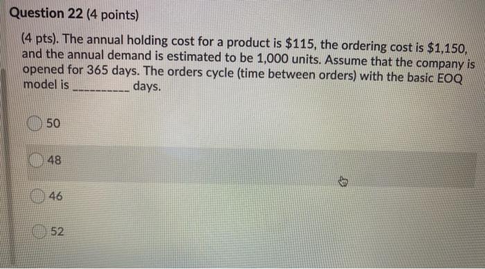 Question 22 (4 points) (4 pts). The annual