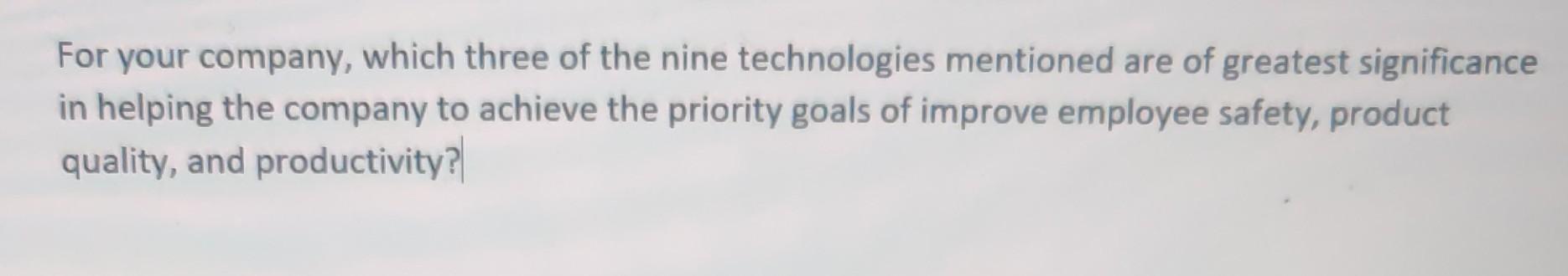 For your company, which three of the nine