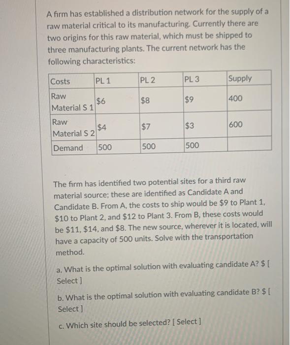 A firm has established a distribution network for