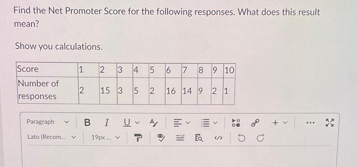 Find the Net Promoter Score for the following