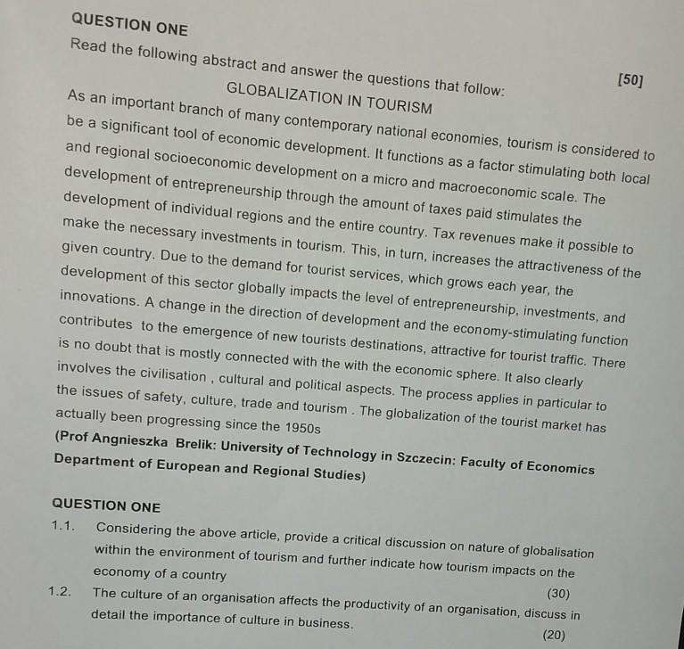 QUESTION ONE Read the following abstract and