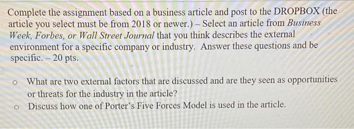 Complete the assignment based on a business