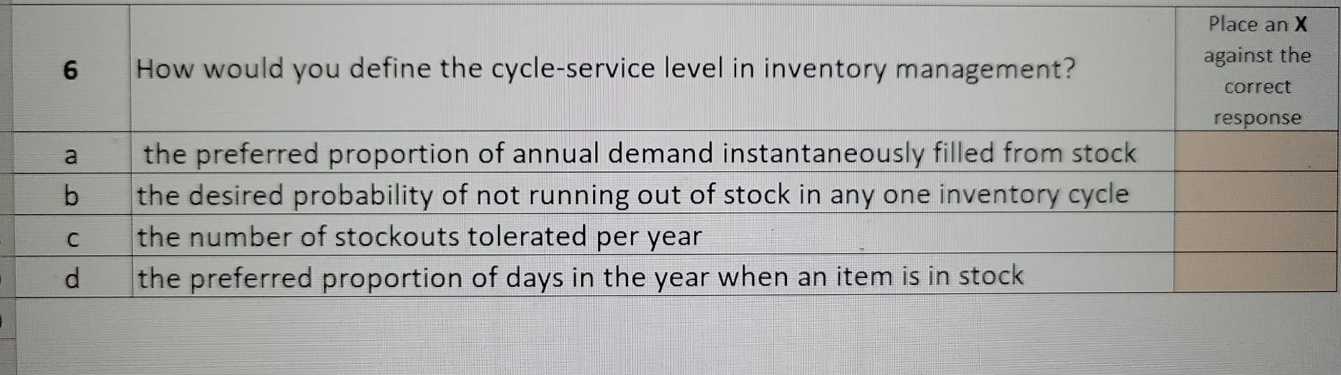 How would you define the cycle-service level in