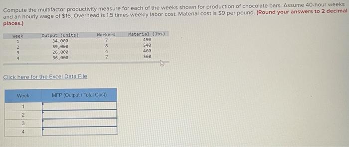 question 1 question 2 Compute the multifactor