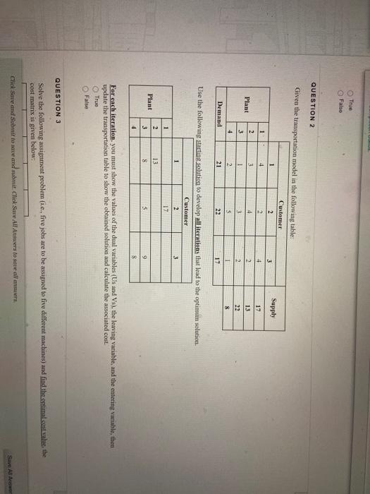 True False QUESTION 2 3 Supply Given the