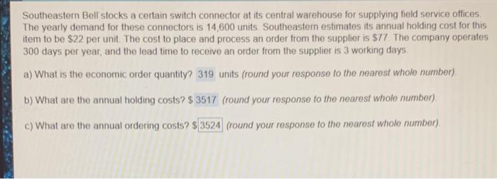 part c ordering cost also the reorder point from