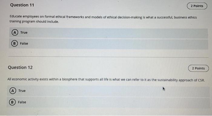 Question 11 2 Points Educate employees on formal