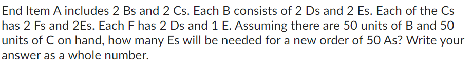 End Item A includes 2 Bs and 2 Cs. Each B