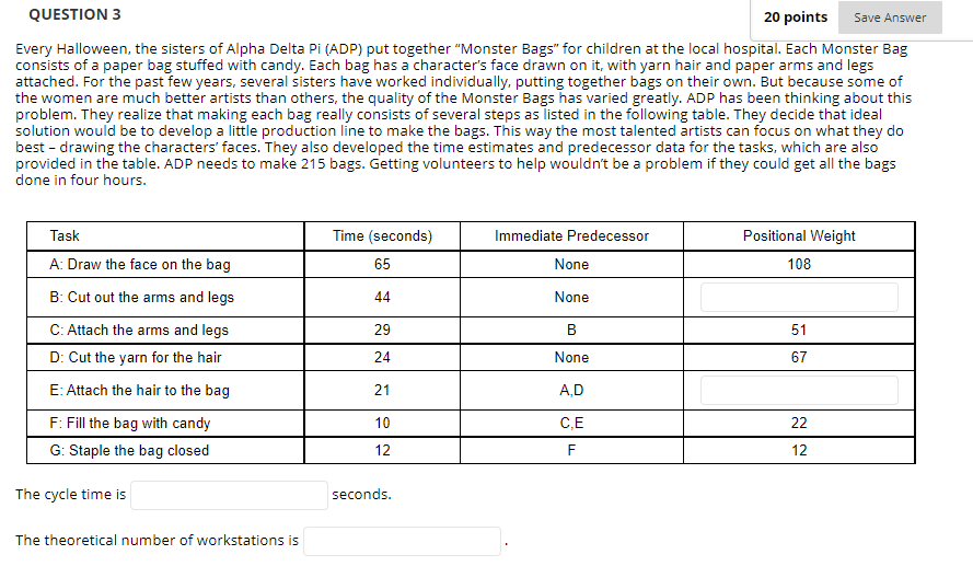 QUESTION 3 20 points Save Answer Every Halloween,
