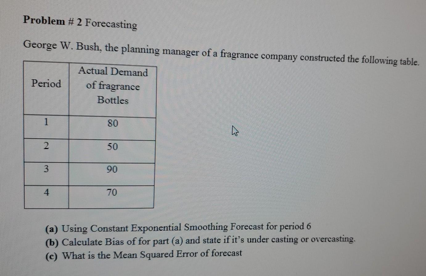 Problem # 2 Forecasting George W. Bush, the