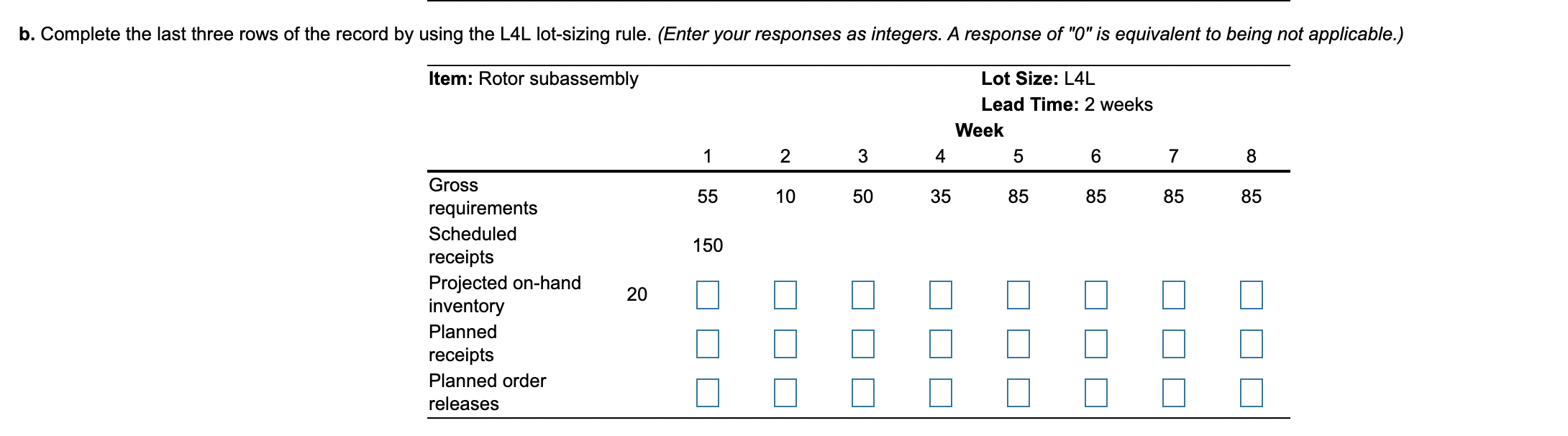 The partially completed inventory record for the