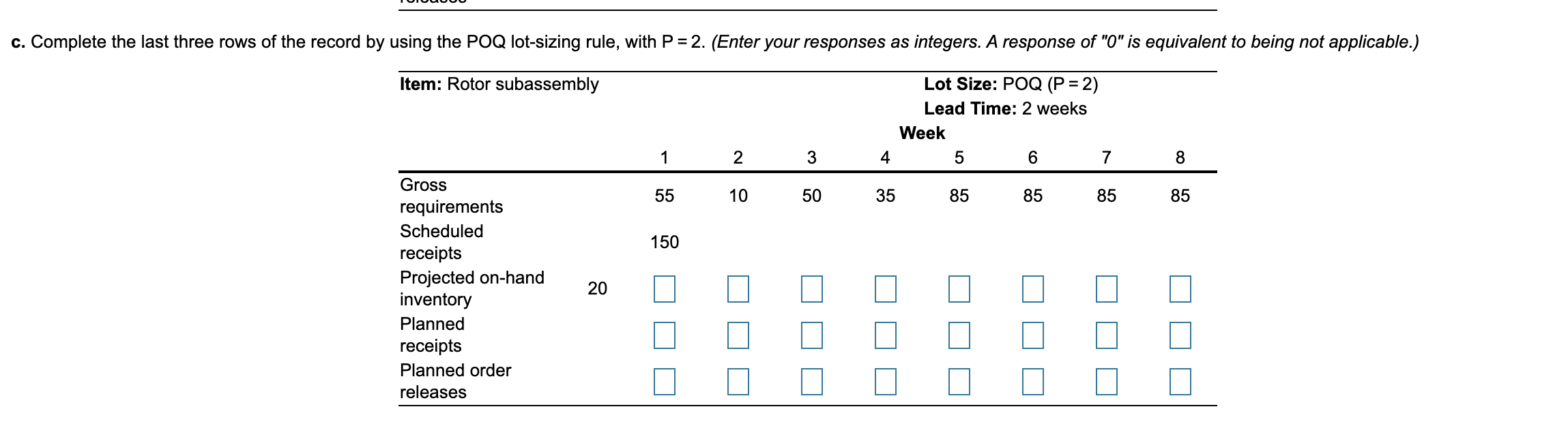 The partially completed inventory record for the