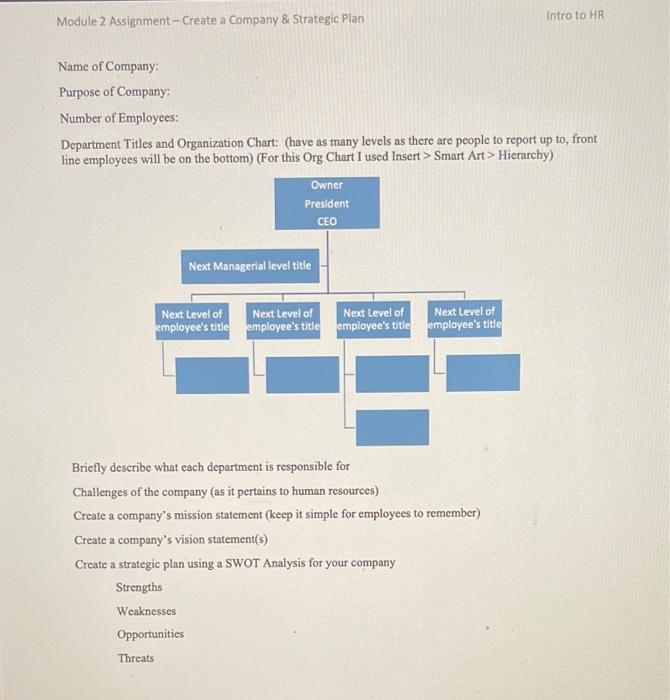 Create a Company and Strategic Plan - Attached