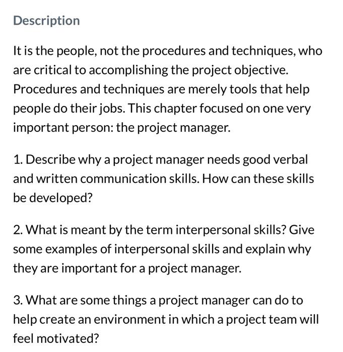 Description It is the people, not the procedures