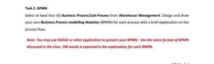 Task 2. BPMN Select at least four (4) Business