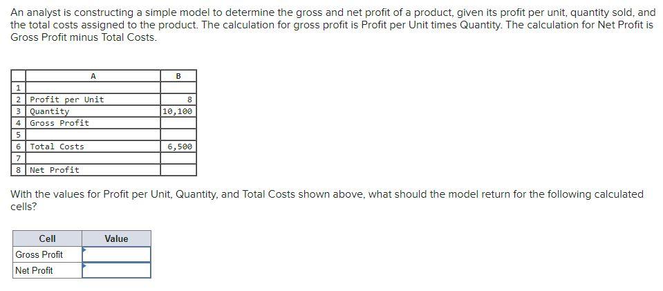An analyst is constructing a simple model to