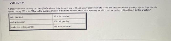 A production order quantity probiem (EOQp) has a