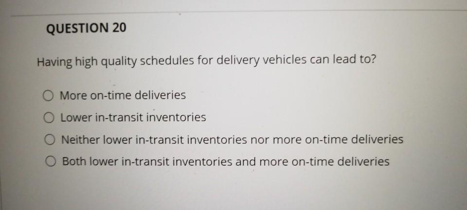 QUESTION 20 Having high quality schedules for