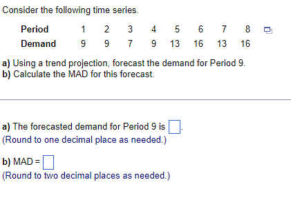Consider the following time series. a) Using a