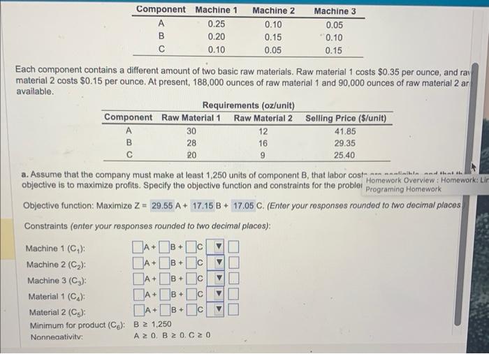 Each component contains a different amount of two