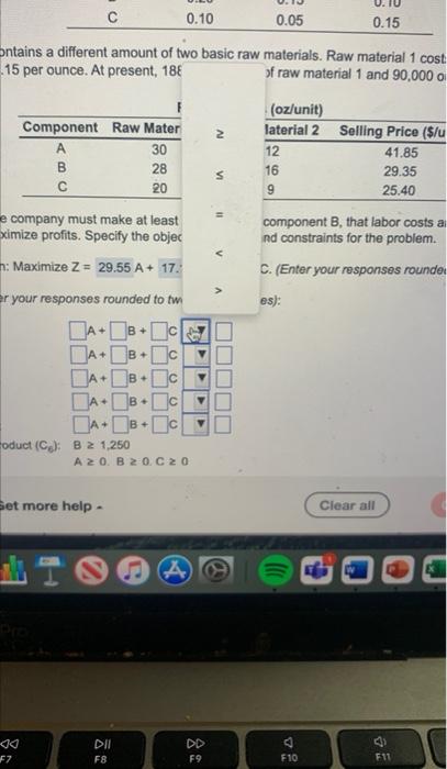 Each component contains a different amount of two