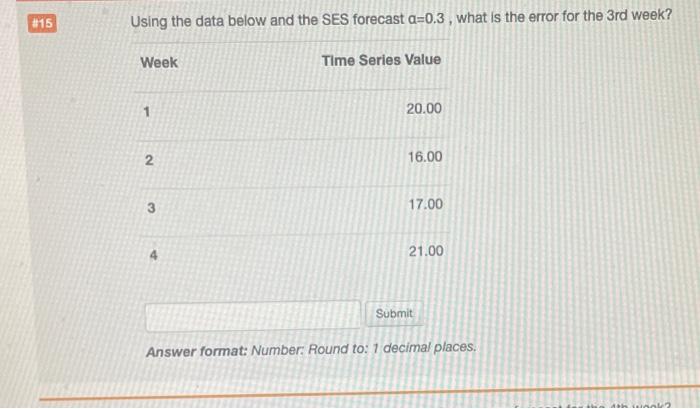 15 #15 Using the data below and the SES forecast