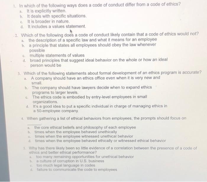 1. In which of the following ways does a code of