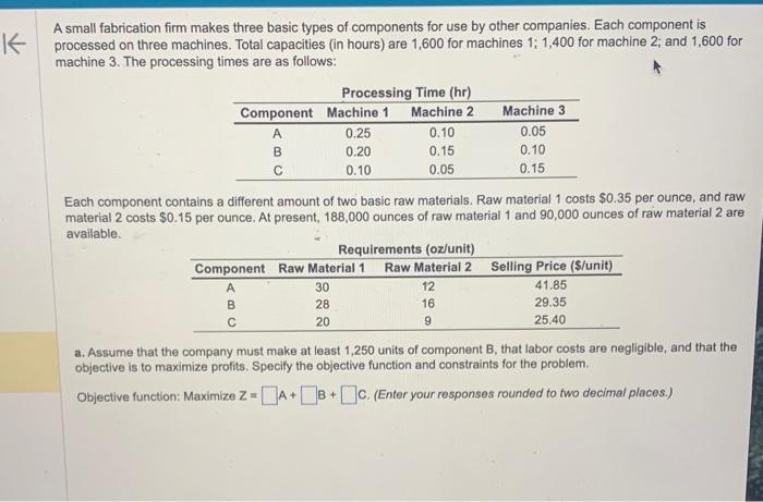A small fabrication firm makes three basic types