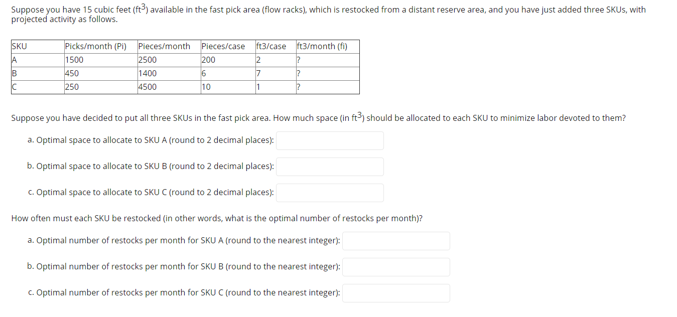 Suppose you have 15 cubic feet (ft3) available in