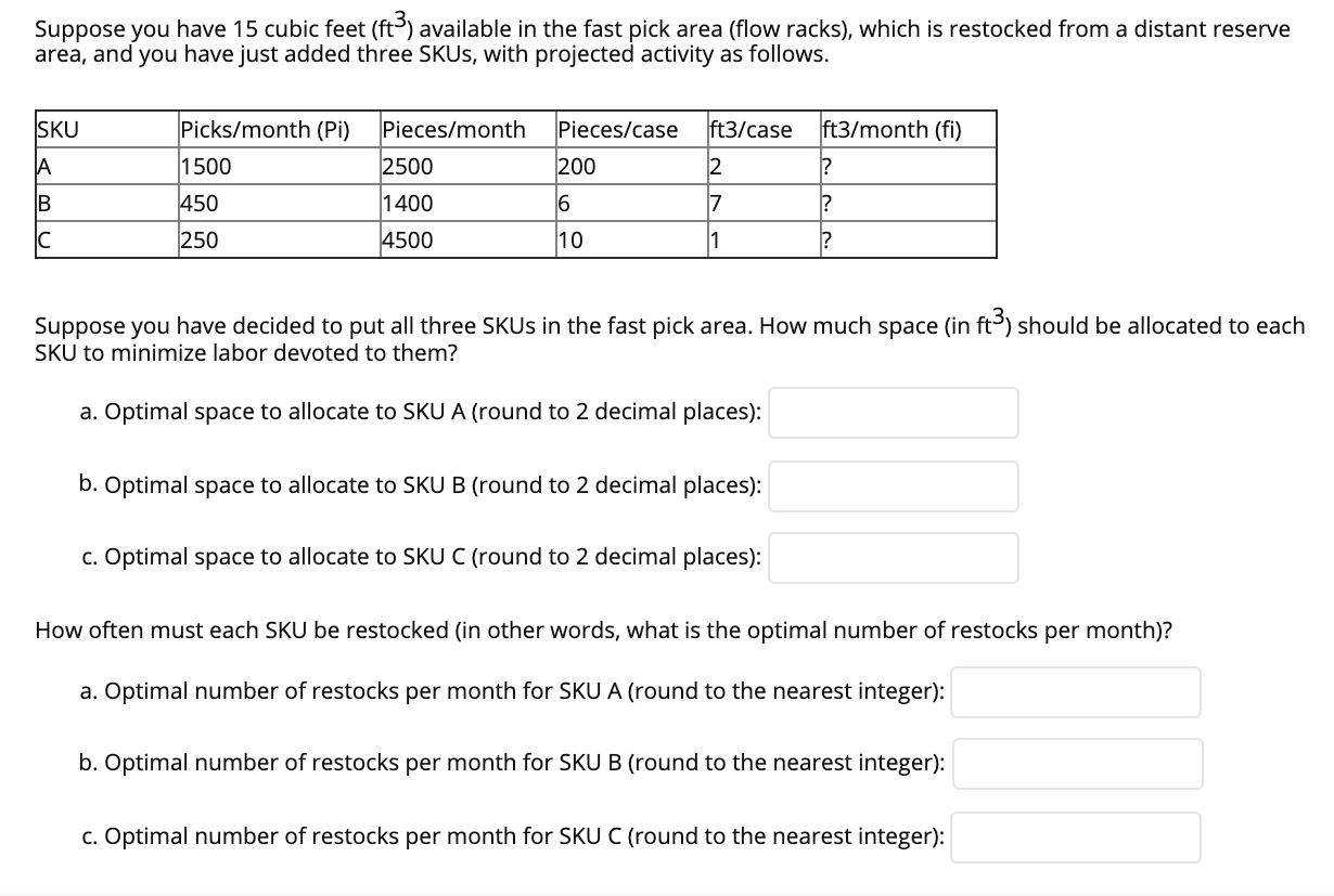 Suppose you have 15 cubic feet (ft3) available in