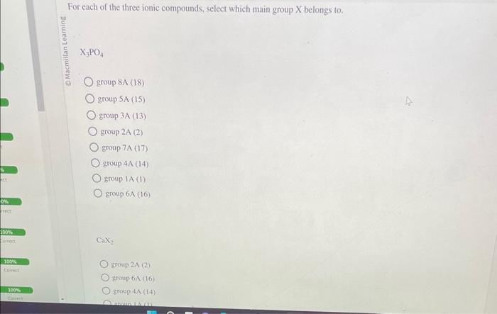 For cach of the three ionic compounds, select
