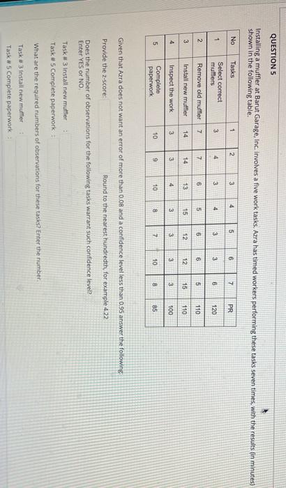 QUESTION 5 Installing a muffler at Barut Garage,