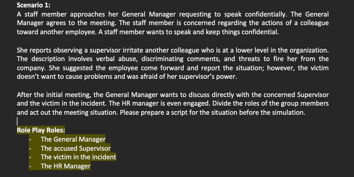 write a scenario for the accused supervisor. A