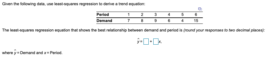 Given the following data, use least-squares
