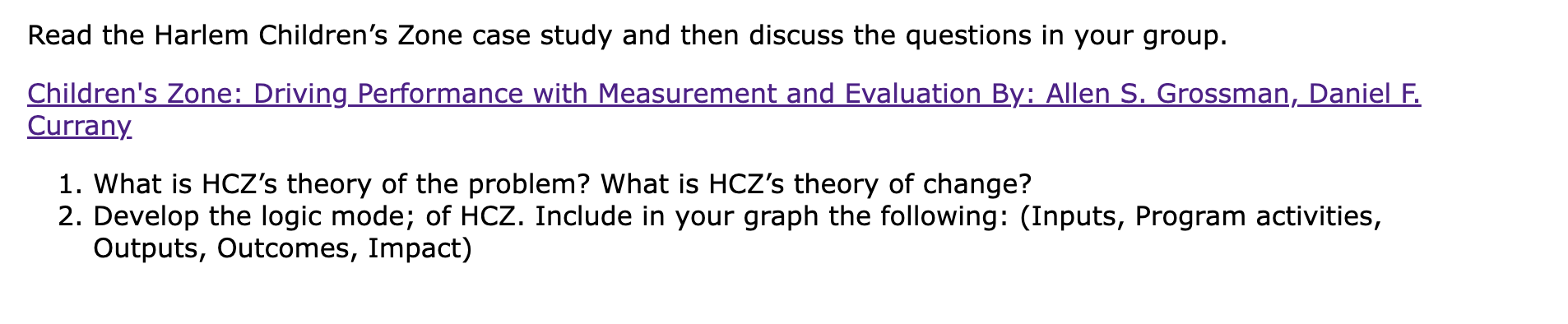 Read the Harlem Children's Zone case study and