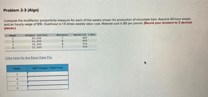 Problem 2-3 (Algo) Compute the multifactor
