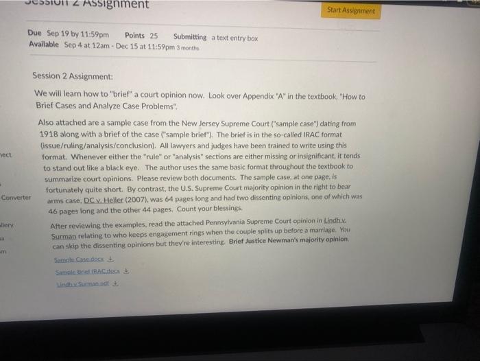 2 Assignment Start Assignment Due Sep 19 by